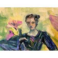 “Lilies and Her” — an oil diptych story on paper  An original pair of paintings, 15×20 cm each
